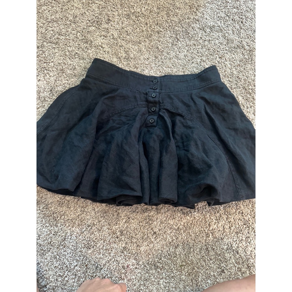 J.Crew Black 100% Linen Bubble Mini Skirt Button Front BY898 SP24 Size 12